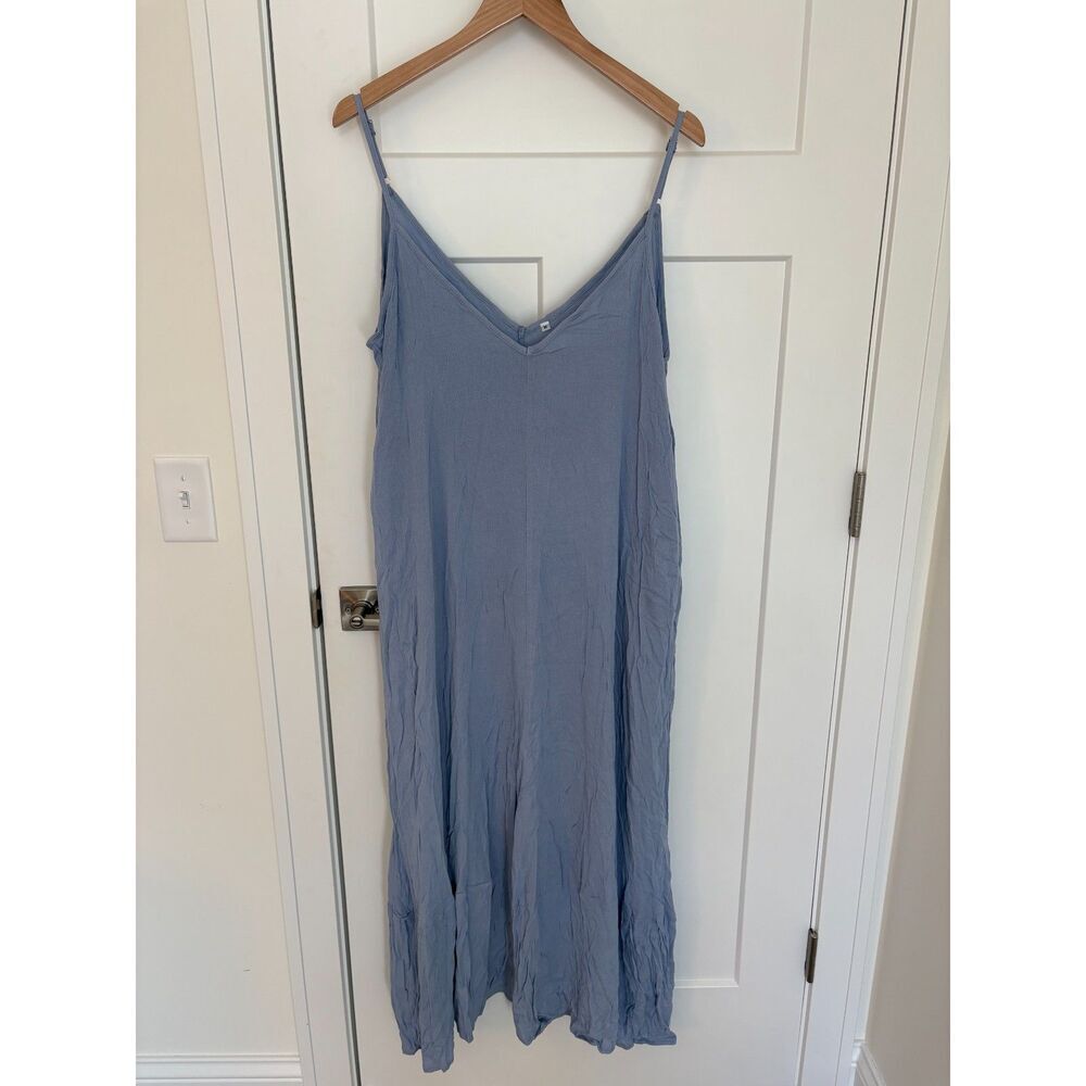 Women’s V-Neck Sleeveless Maxi Dress with Pockets Size M Blue New